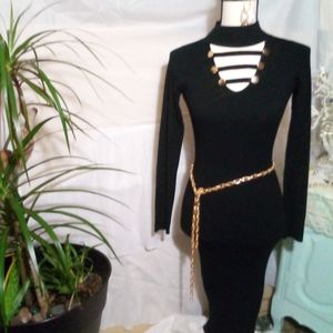 SAY WHAT ? Black Ribbed Sweater Maxi Dress size Small